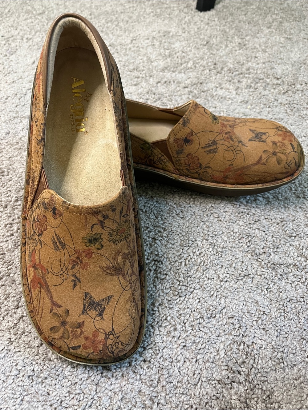Alegria Debra Woodland Wonder Floral Tan Leather Slip-On Clogs Sz 11 US 41 EU